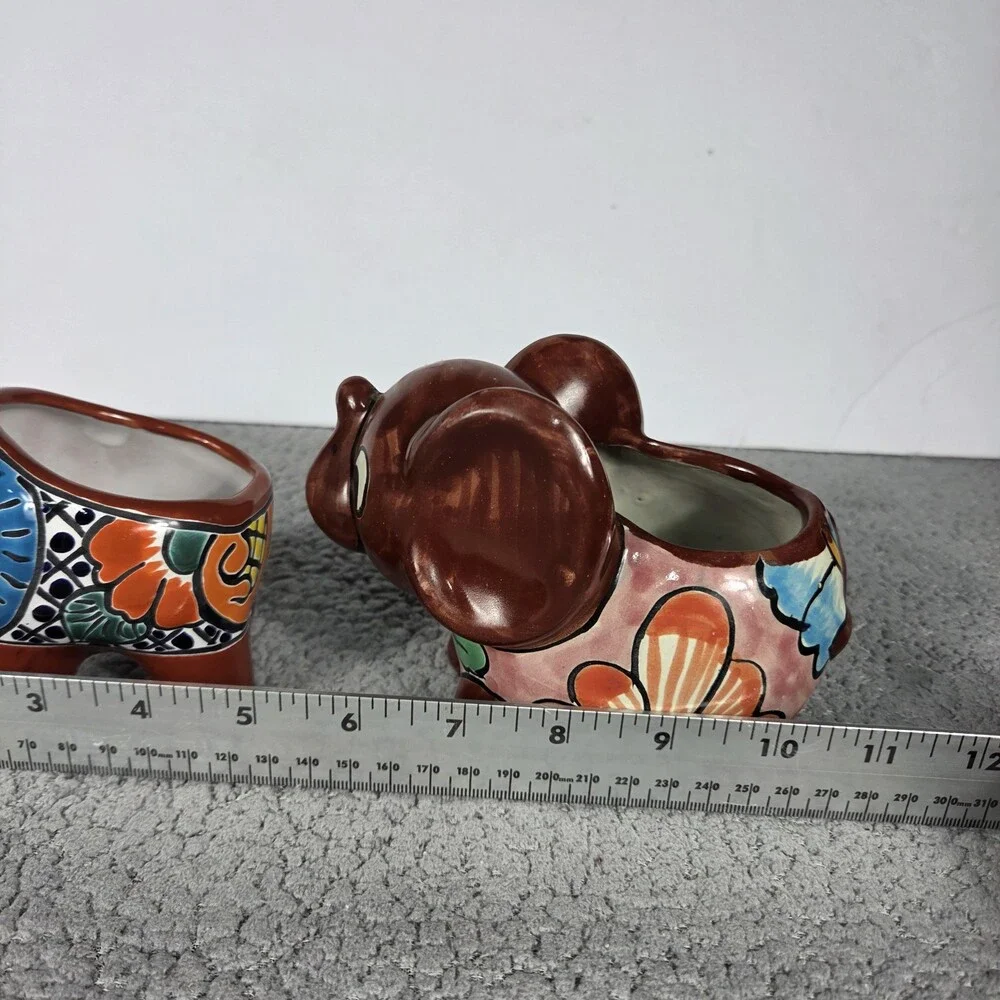 Talavera Elephant Mini Planter Set Hand Painted Mexican Art Colorful
